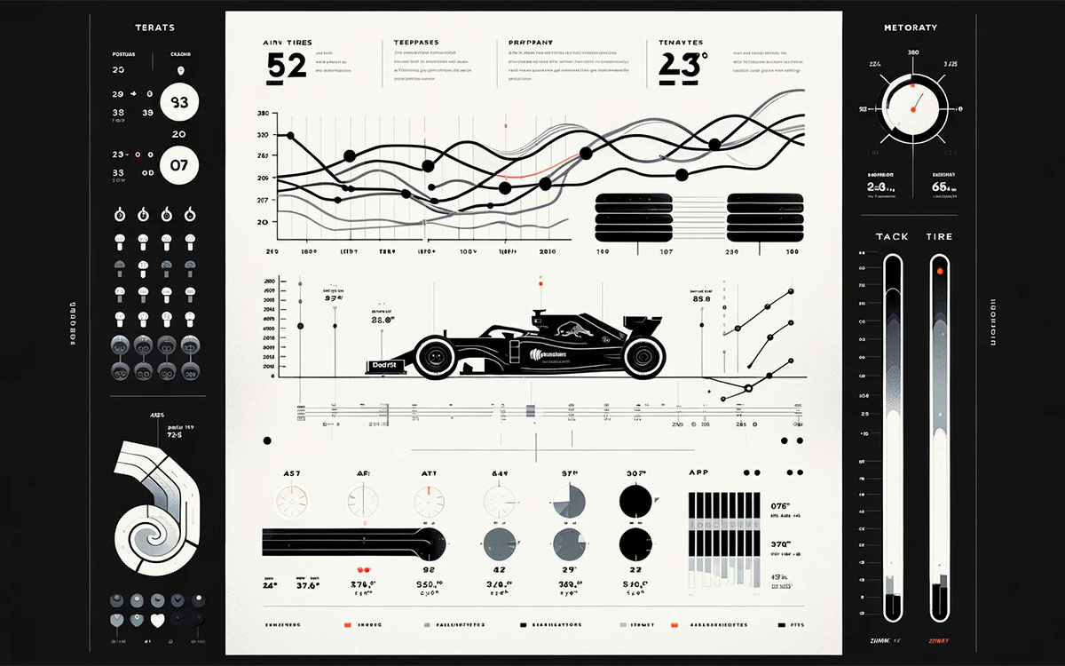 F1に関するタイヤと温度に関する統計をテーマとしたグラフィック