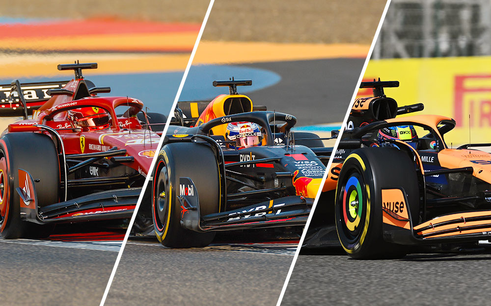 フェラーリのシャルル・ルクレール、レッドブルのマックス・フェルスタッペン、マクラーレンのオスカー・ピアストリ-2024年F1バーレーンプレシーズンテスト