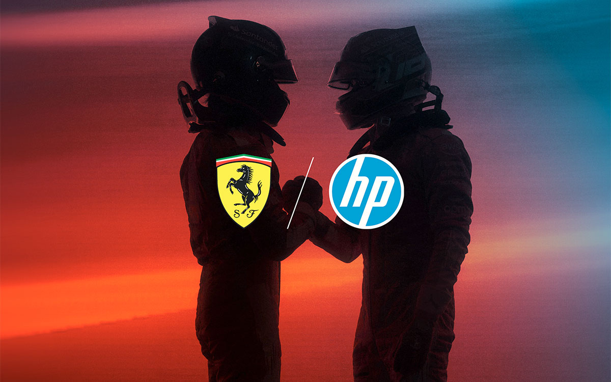 HP（ヒューレット・パッカード）とのF1タイトルスポンサー契約を告知するスクーデリア・フェラーリのグラフィック