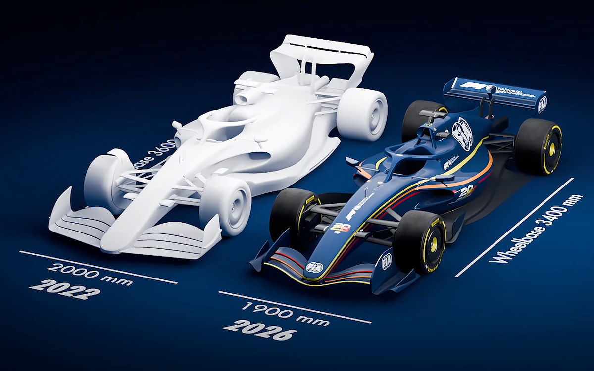 2022年型と2026年型F1マシンの車体寸法比較 (1)