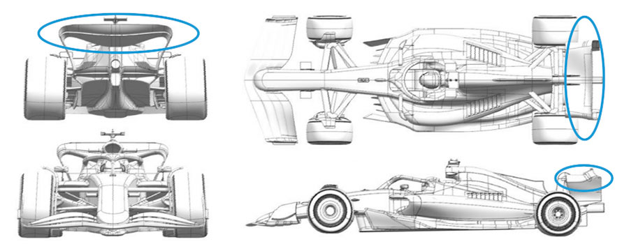 2024年F1第16戦イタリアGPでメルセデスW15に投入されたアップグレード箇所を記した図