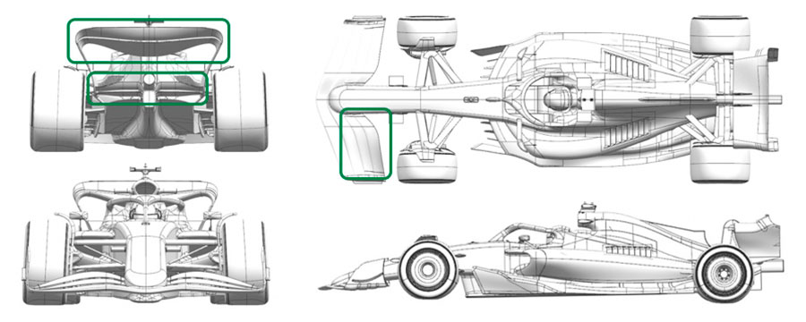 2024年F1第16戦イタリアGPでアストンマーチンAMR24に投入されたアップグレード箇所を記した図