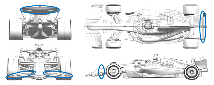 2024年F1第16戦イタリアGPでウィリアムズFW46に投入されたアップグレード箇所を記した図