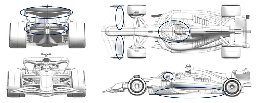 2024年F1第16戦イタリアGPでRBのVCARB 01に投入されたアップグレード箇所を記した図