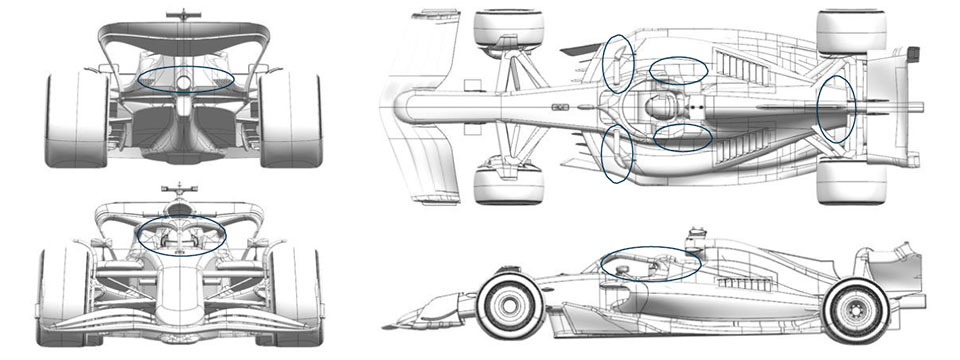 2024年F1第15戦オランダGPでレッドブルRB20に投入された空力アップグレードのエリアを明示した図