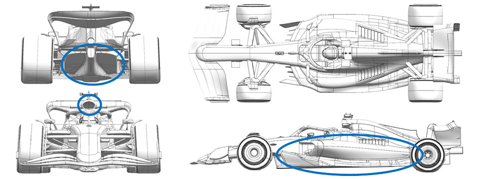 2024年F1第15戦オランダGPでウィリアムズFW46に投入された空力アップグレードのエリアを明示した図