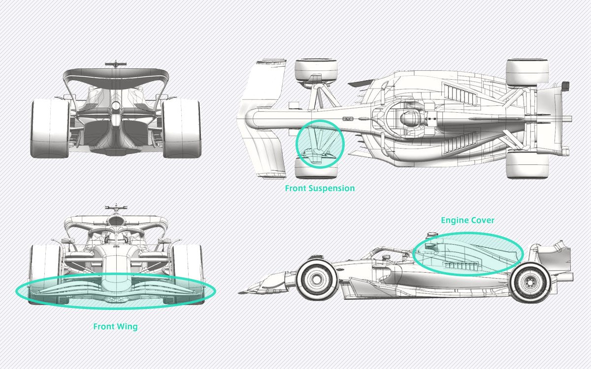 メルセデスW16に投入された空力アップグレードの図、2025年F1エミリア・ロマーニャGP