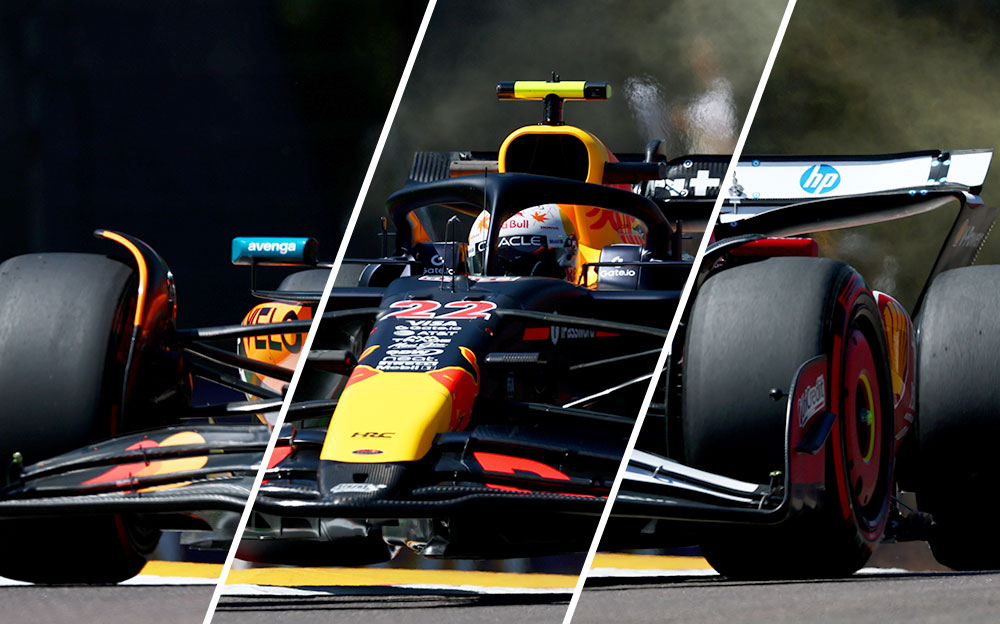 イモラ・サーキットを周回するマクラーレンMCL39、レッドブル・レーシングRB21、スクーデリア・フェラーリSF-25、2025年5月16日(金) F1エミリア・ロマーニャGPフリー走行