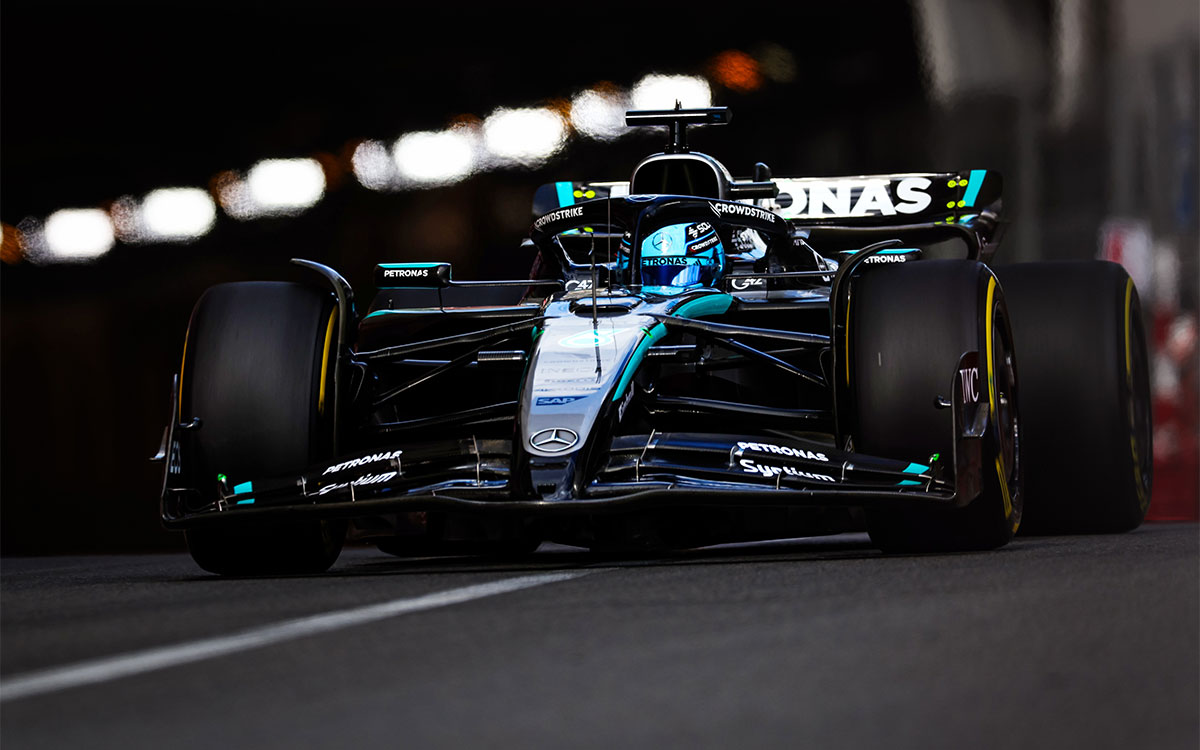 メルセデスW15を駆るジョージ・ラッセル、2025年5月23日(金) F1モナコGPフリー走行（モンテカルロ市街地コース）