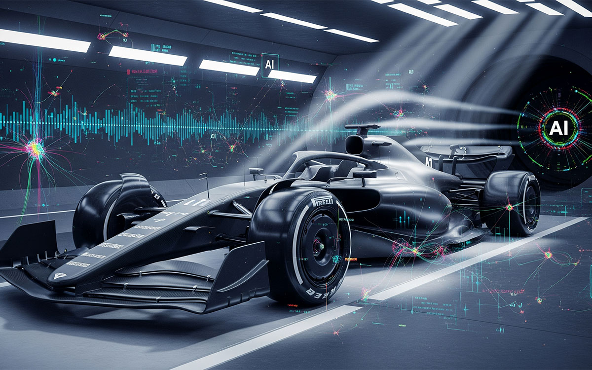 AIにより設計されたF1マシンが風洞でテストされる様子のイメージ図、2025年6月5日