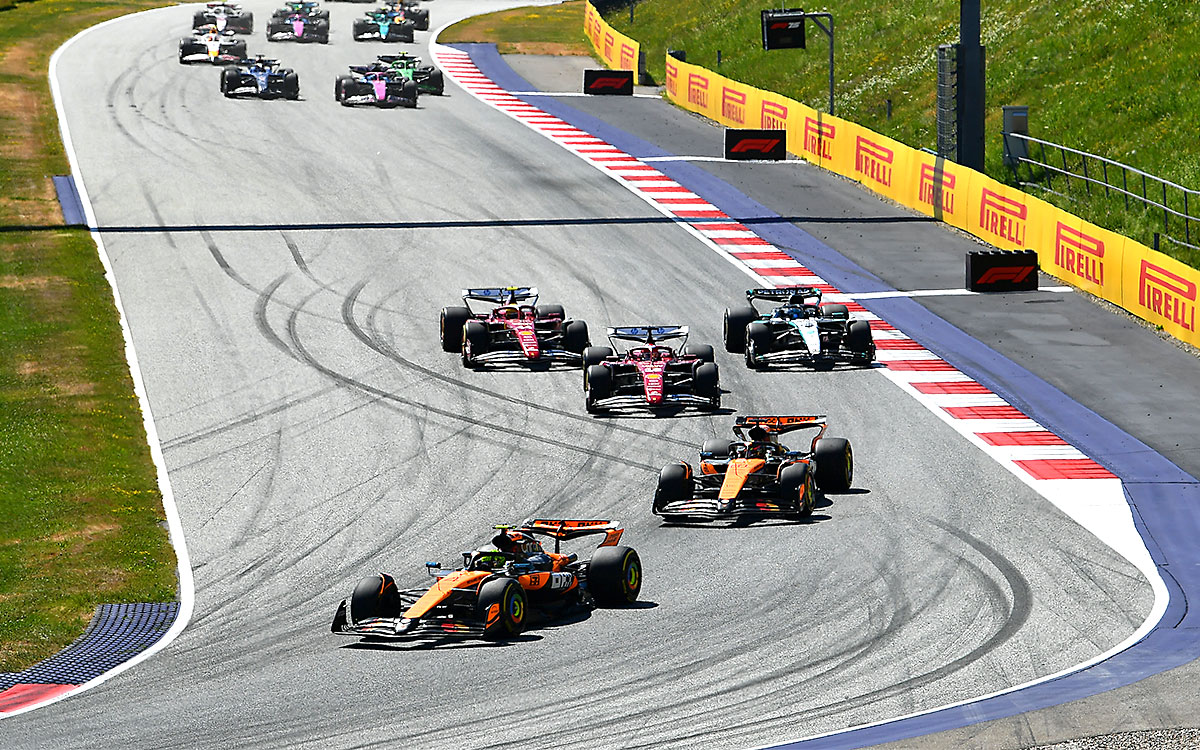 2025年F1第11戦オーストリアGPの決勝レース、スタート後の様子、2025年6月29日レッドブル・リンク