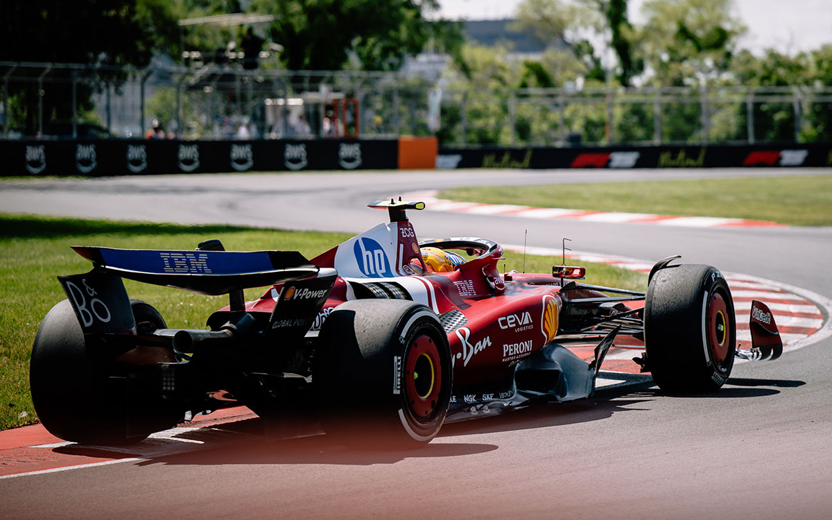 ジル・ビルヌーブ・サーキットを走行するルイス・ハミルトンのフェラーリSF-25、2025年6月15日(日) F1カナダGP決勝
