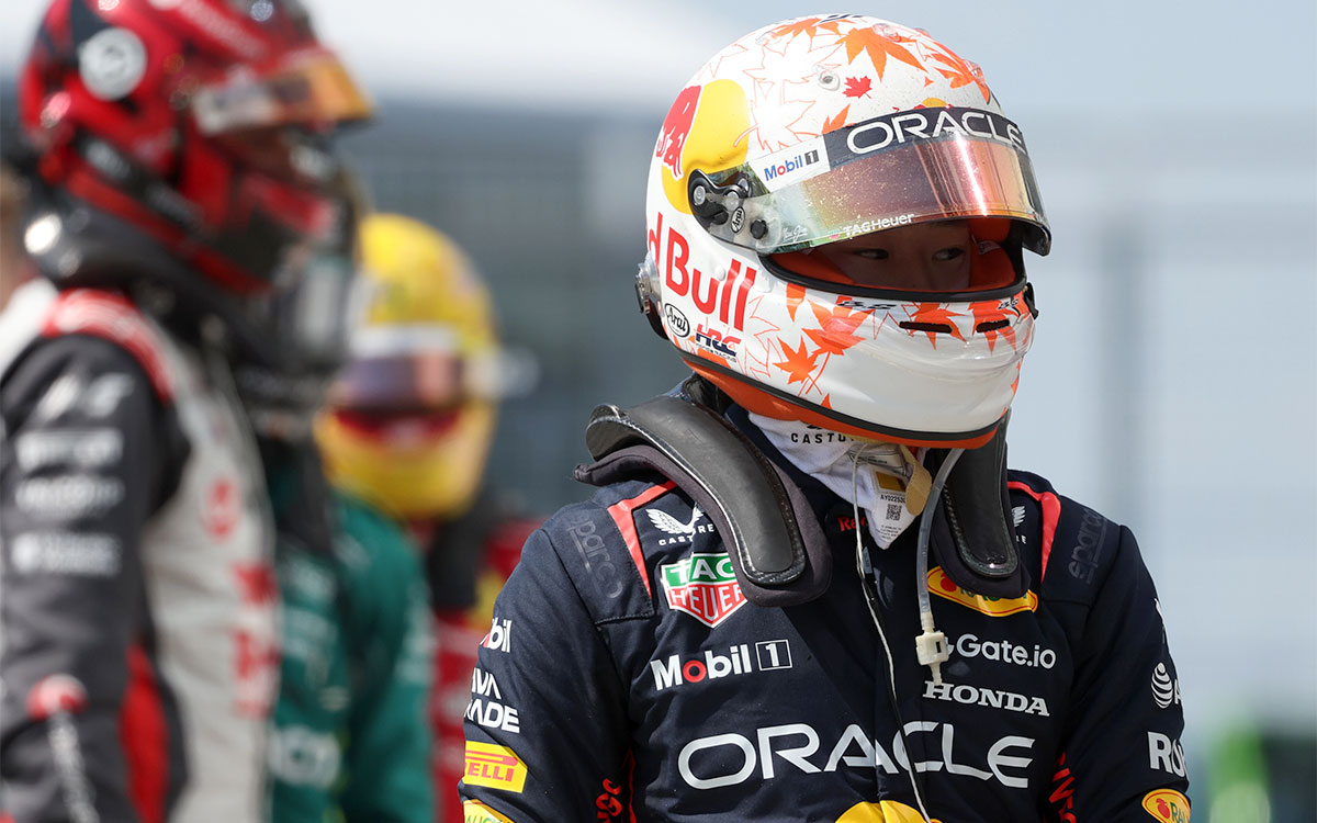 決勝後のパルクフェルメに立つ12位の角田裕毅(レッドブル)、2025年6月15日(日) F1カナダGP決勝(ジル・ビルヌーブ・サーキット)