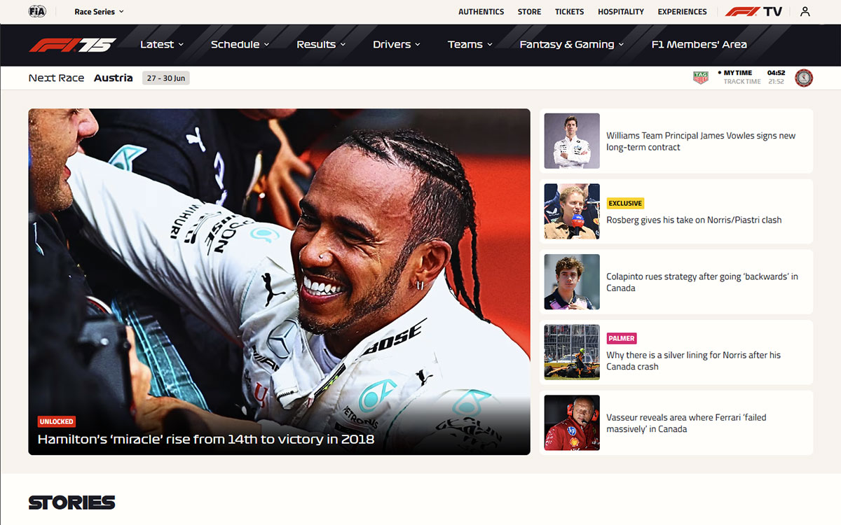 リニューアルされたF1公式サイト、2025年6月19日