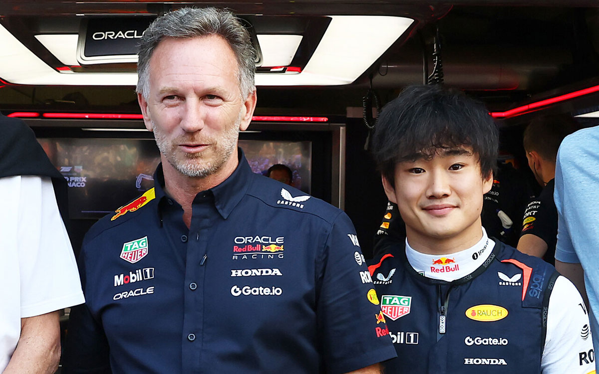 レッドブル・レーシングのチーム代表クリスチャン・ホーナーと角田裕毅、2025年5月24日(土) F1モナコGP予選（モンテカルロ市街地コース）