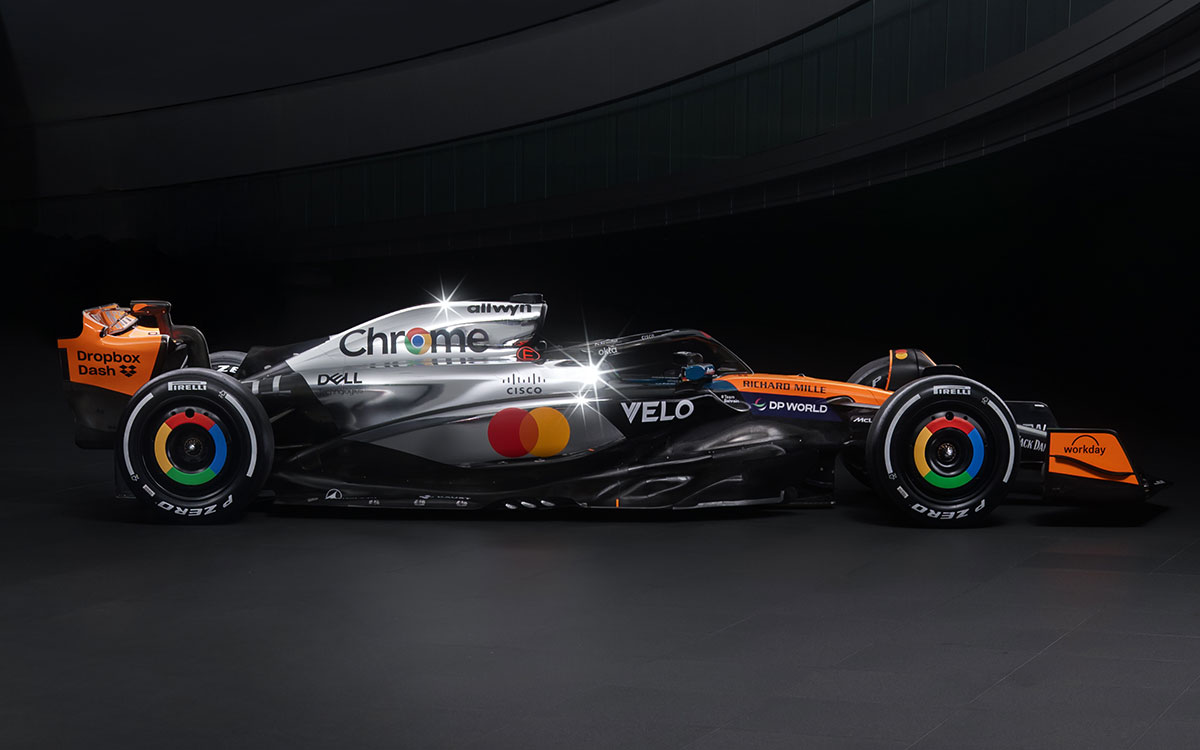 2025年F1イギリスGPでマクラーレンが導入するGoogle Chromeとの共同コラボリバリー「Legacy at Speed」が施されたMCL39 (2)