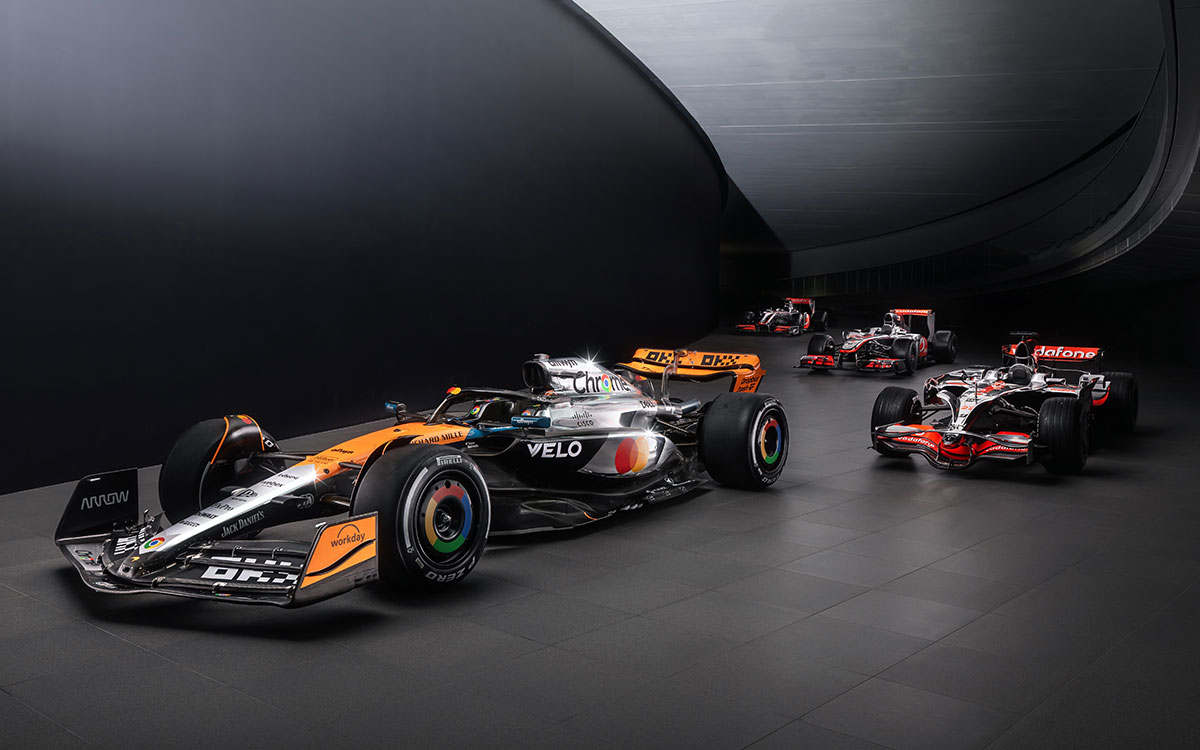 2025年F1イギリスGPでマクラーレンが導入するGoogle Chromeとの共同コラボリバリー「Legacy at Speed」が施されたMCL39 (4)
