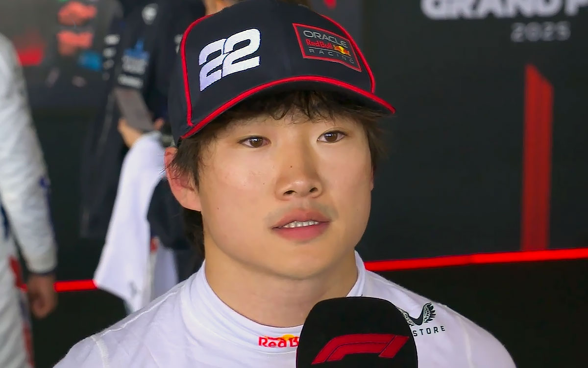 最下位15位フィニッシュを経てインタビューに応じる角田裕毅(レッドブル・レーシング)、2025年7月6日(日) F1イギリスGP決勝(シルバーストン・サーキット)