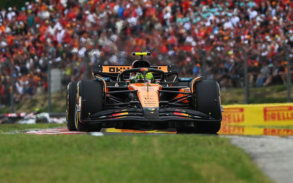 2025年F1第14戦ハンガリーGPの決勝で、3番手から逆転勝利を果たしたランド・ノリス（マクラーレン）、2025年8月3日ハンガロリンク