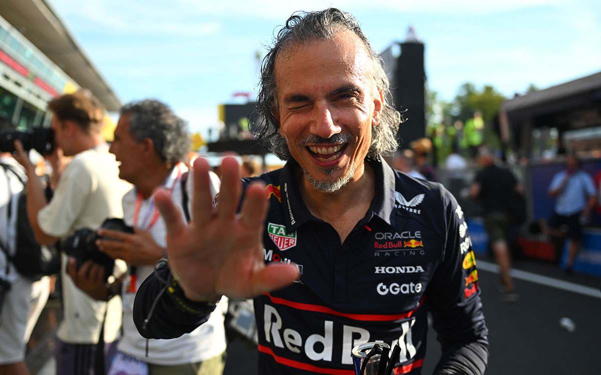 マックス・フェルスタッペンの勝利を喜ぶローラン・メキーズ（レッドブル・レーシング代表）、2025年9月7日(日) F1イタリアGP決勝（モンツァ・サーキット）