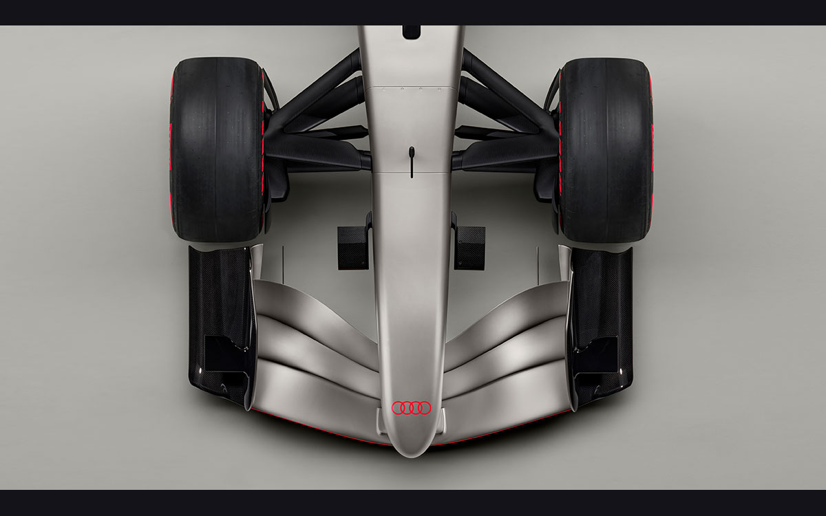 2026年F1参戦マシンのカラーリングとデザインの方向性を示す「アウディR26コンセプト」のスタジオショット、2025年11月12日(水) (3)