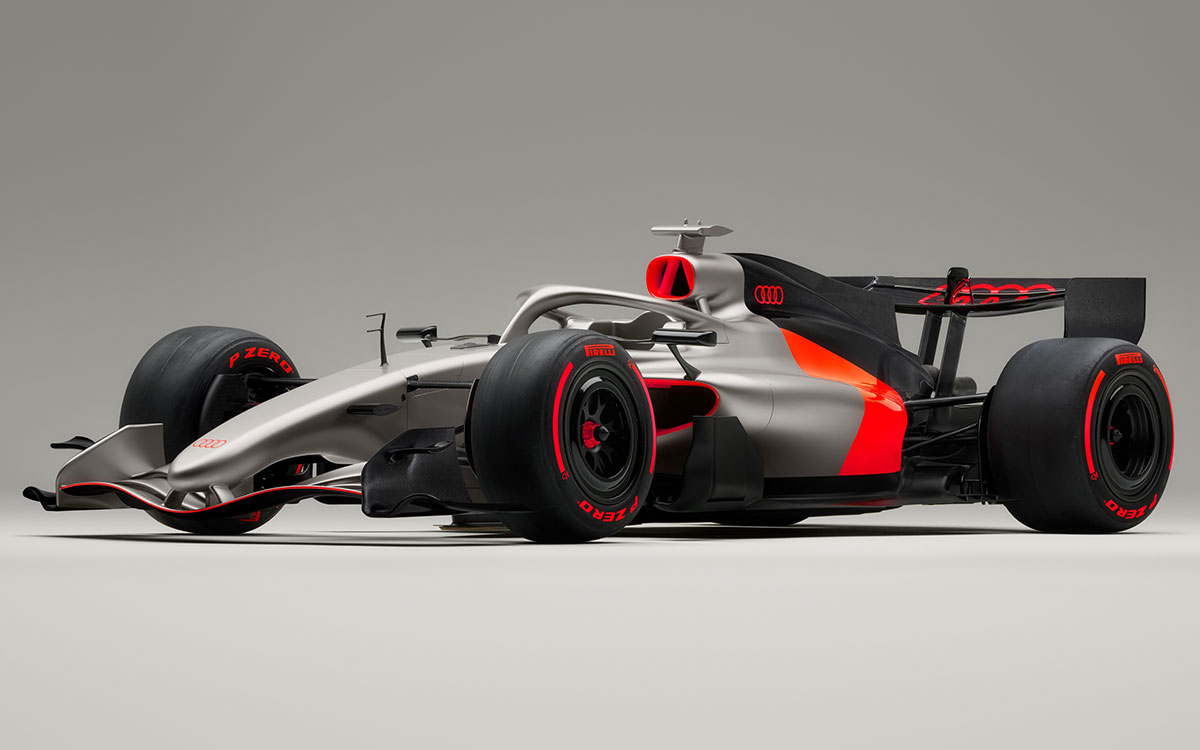 2026年F1参戦マシンのカラーリングとデザインの方向性を示す「アウディR26コンセプト」のスタジオショット、2025年11月12日(水) (4)
