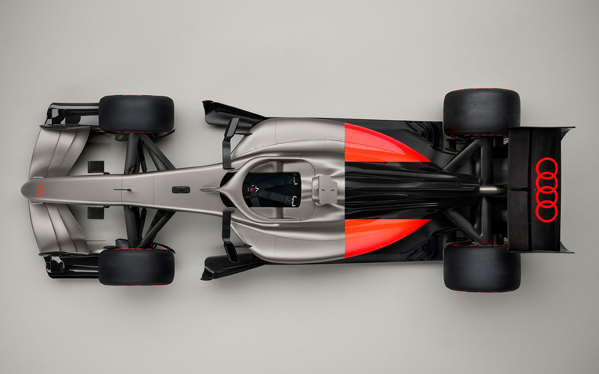 2026年F1参戦マシンのカラーリングとデザインの方向性を示す「アウディR26コンセプト」のスタジオショット、2025年11月12日(水) (5)