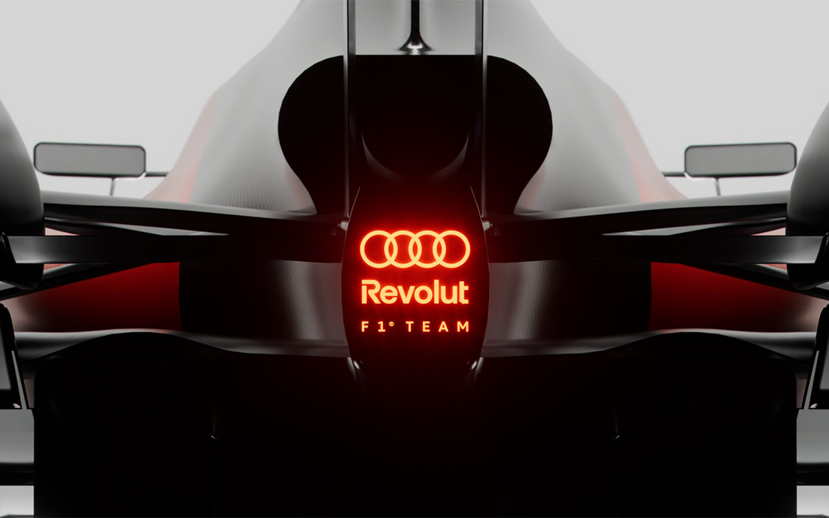 「Audi Revolut F1 Team（アウディ・レボリュート・F1チーム）」のロゴが掲出されたF1マシンのイメージ画像、2025年12月15日