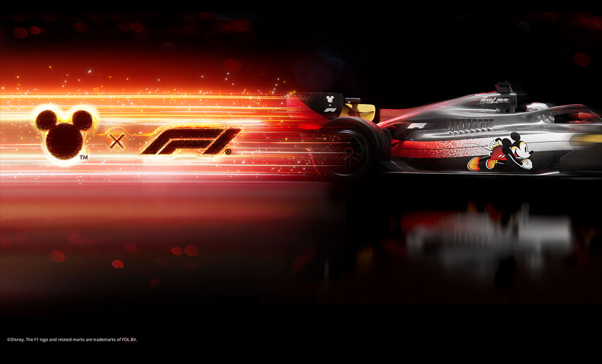 ディズニーとF1のコラボレーションを告知するグラフィック